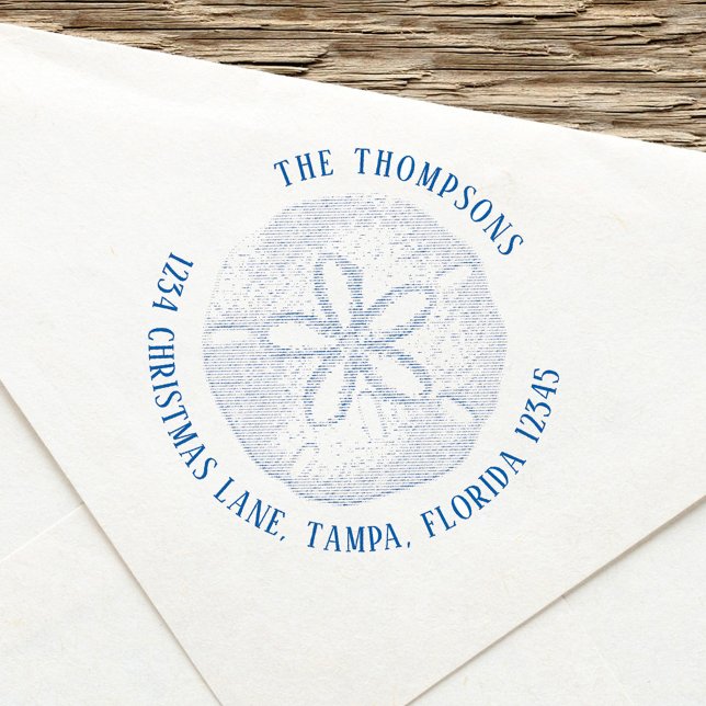 Tampon Auto-encreur Adresse simple retour Plage sable côtier Dollar (Simple ocean beach sand dollar return address stamp with simple block style lettering. )