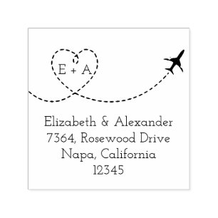 Tampon Auto-encreur Airplane Heart Ajouter Votre Monogramme Adresse de