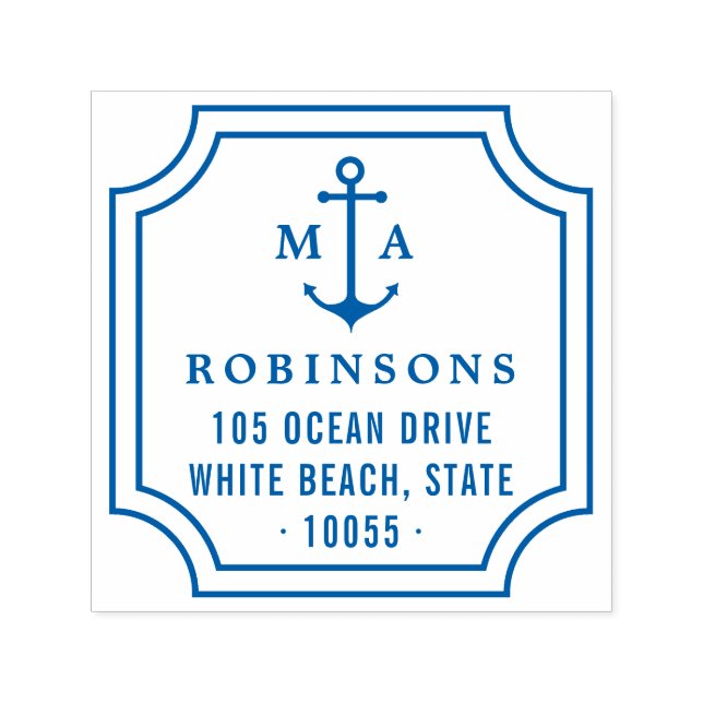 Tampon Auto-encreur Ancre nautique Double Monogrammes Adresse de retou (Design)
