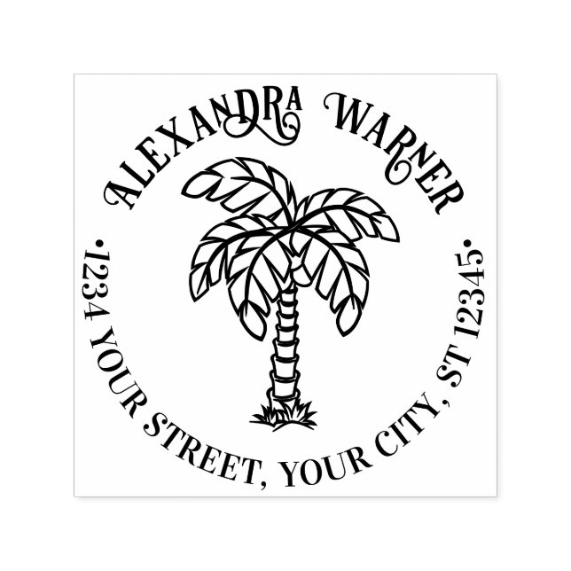 Tampon Auto-encreur Arbre à palmiers tropicaux #3 Nom Adresse de retou (Design)