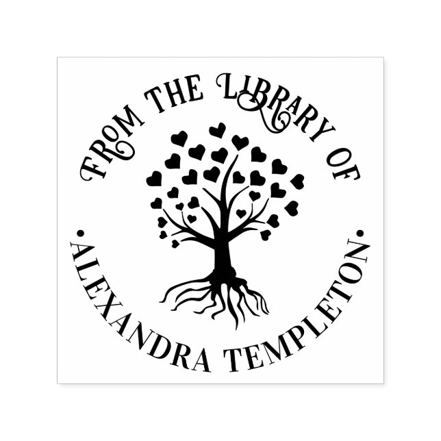 Tampon Auto-encreur Arbre avec Feuilles cardiaques, Roots Rnd Library  (Design)