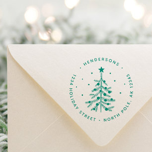 Tampon Auto-encreur Arbre de Noël Retour Adresse verte
