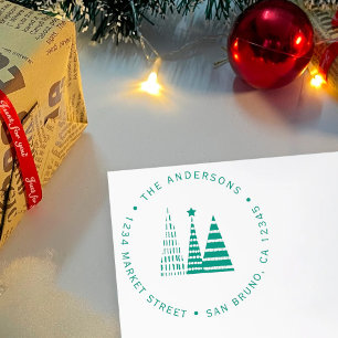 Tampon Auto-encreur Arbres de Noël verts   Adresse de retour personnal