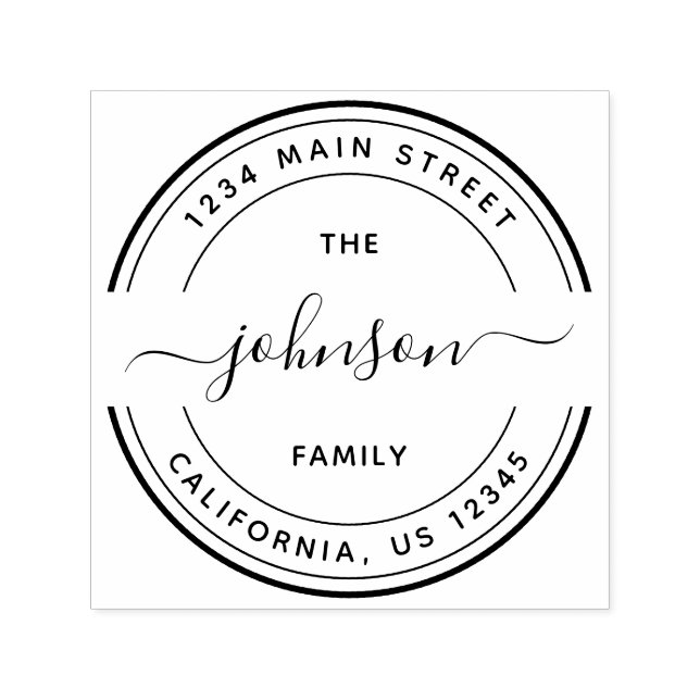 Tampon Auto-encreur Arrondi Calligraphie Script Famille Adresse de ret (Design)