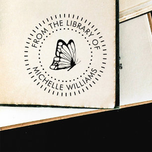 Tampon Auto-encreur Arrondi de la typographie Papillon Livre de biblio