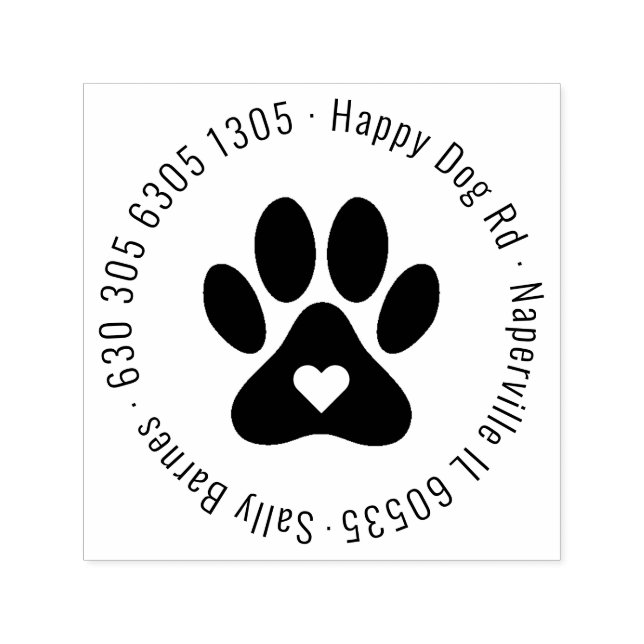 Tampon Auto-encreur Arrondi moderne Pet Lover Empreinte de patte Adres (Design)