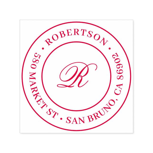 Tampon Auto-encreur Arrondi Script initial Nom de famille Adresse de r (Design)