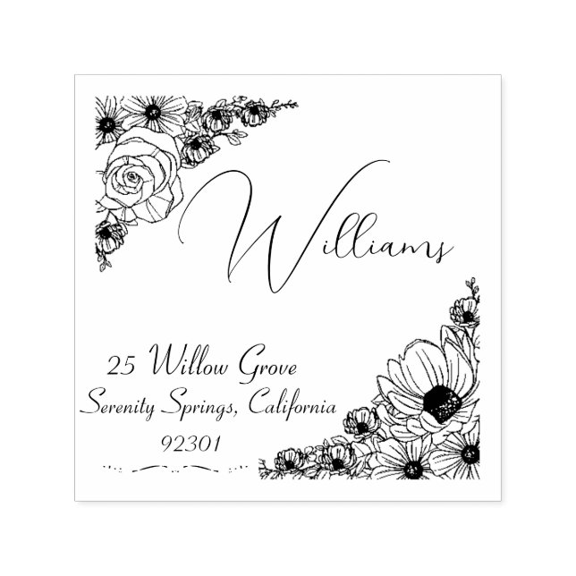 Tampon Auto-encreur Auto-encre Family Address Floral Dooda timbre (Design)