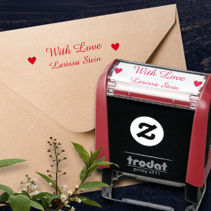Tampon Auto-encreur Avec amour (texte personnalisé) + nom, mignon