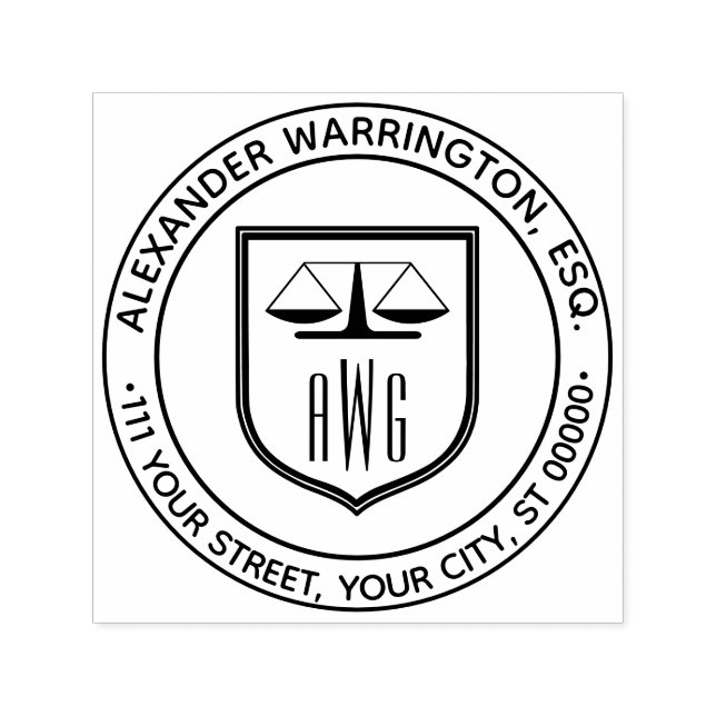 Tampon Auto-encreur Avocat Scales Justice #3NS Law Shield Nom Adresse (Design)