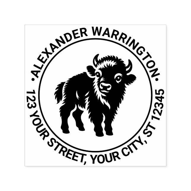 Tampon Auto-encreur Baby Bison Standing Nom Ret Adresse #2 (Design)