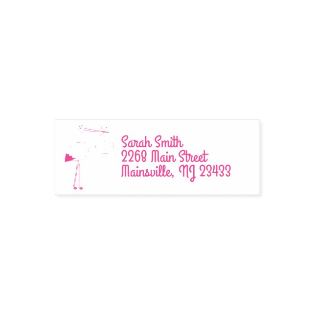 Tampon Auto-encreur Baby shower cigogne rose fille mignonne dessin (Design)