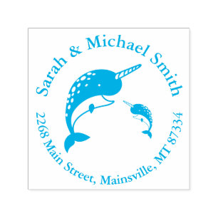 Tampon Auto-encreur Baby shower Narwhal Jaune Genre Baleine Neutre