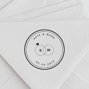 Tampon Auto-encreur Bagues de mariage modernes Monogramme Enregistrer