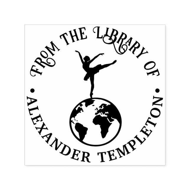 Tampon Auto-encreur Ballerina Dancing on World Globe Library Book (Design)