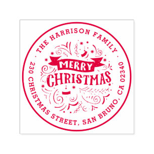 Tampon Auto-encreur Bannière Joyeux Noël Nom rond et adresse de retour