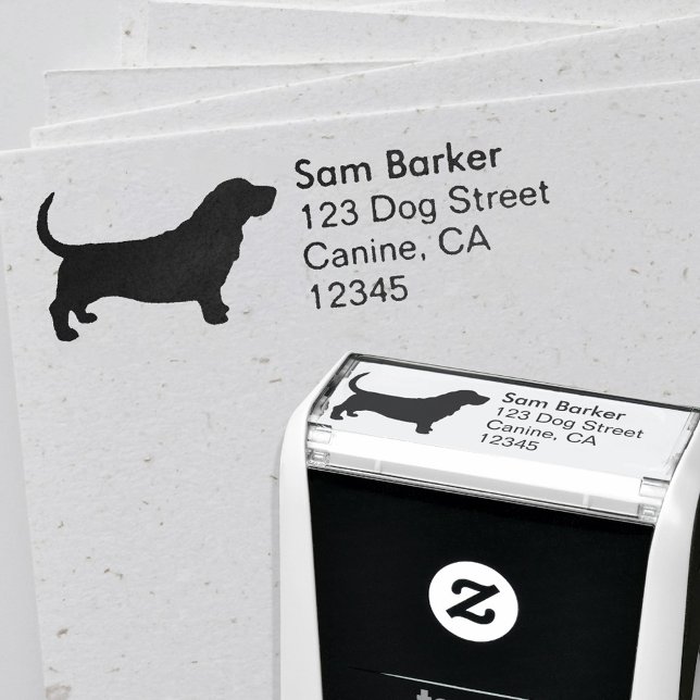 Tampon Auto-encreur Basset Hound | Silhouette de chien Adresse de reto (Créateur téléchargé)