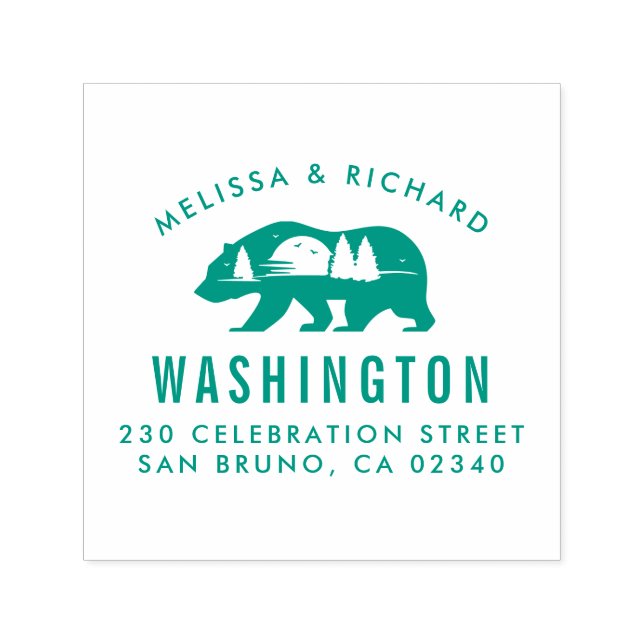 Tampon Auto-encreur Bear Mountain Silhouette Nom Rustique Adresse de r (Design)