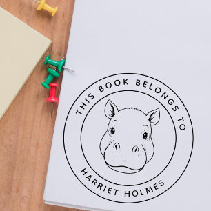 Tampon Auto-encreur Bébé Hippo mignon Ce livre appartient au nom de l'