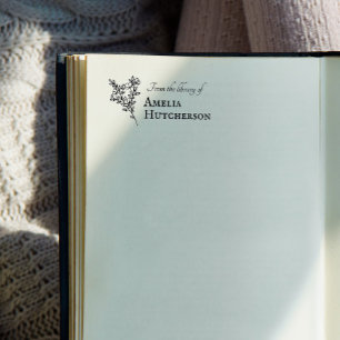 Tampon Auto-encreur Belle Branche de Fleur Nom Vintage Plaque de Livre