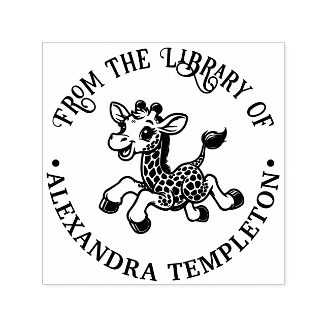Tampon Auto-encreur Bibliothèque de Giraffe pour bébé tacheté Nom du l (Design)