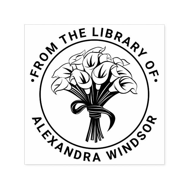 Tampon Auto-encreur Bibliothèque en ruban Calla Lilies Bouquet Bow (Design)