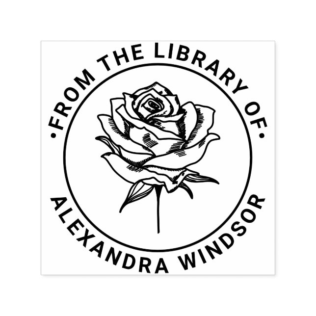 Tampon Auto-encreur Bibliothèque Fleur de Rose Élégante Nom du livre (Design)