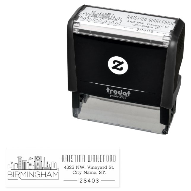 Tampon Auto-encreur Birmingham City Skyline | Adresse personnalisée (En situation)