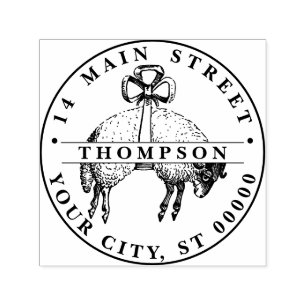 Tampon Auto-encreur Blason Laine Bélier Mouton Armoiries Nom Adresse