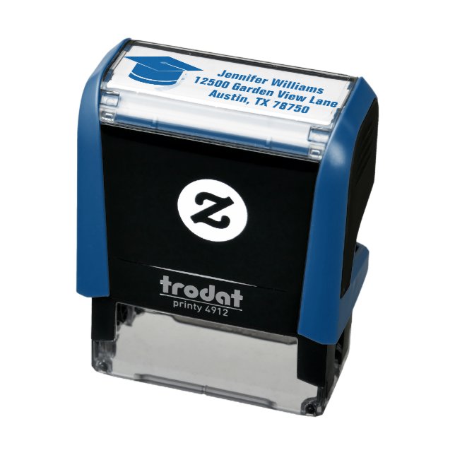 Tampon Auto-encreur Bleu Graduation Custom Graduate Adresse de retour (Produit)