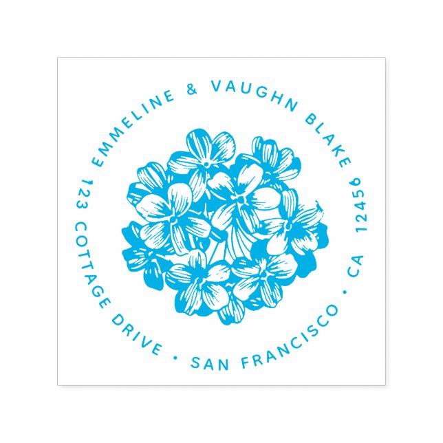 Tampon Auto-encreur Blue Hydrangea Blossom Adresse de retour Botanique (Design)