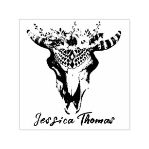 Tampon Auto-encreur Boho Floral Crested Bohemian Art Timbre en caoutch