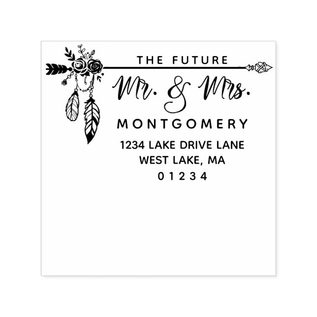 Tampon Auto-encreur Boho Floral L'avenir M. & Mme Adresse de retour (Design)