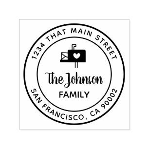 Tampon Auto-encreur Boîte aux lettres avec coeur, adresse de retour, r