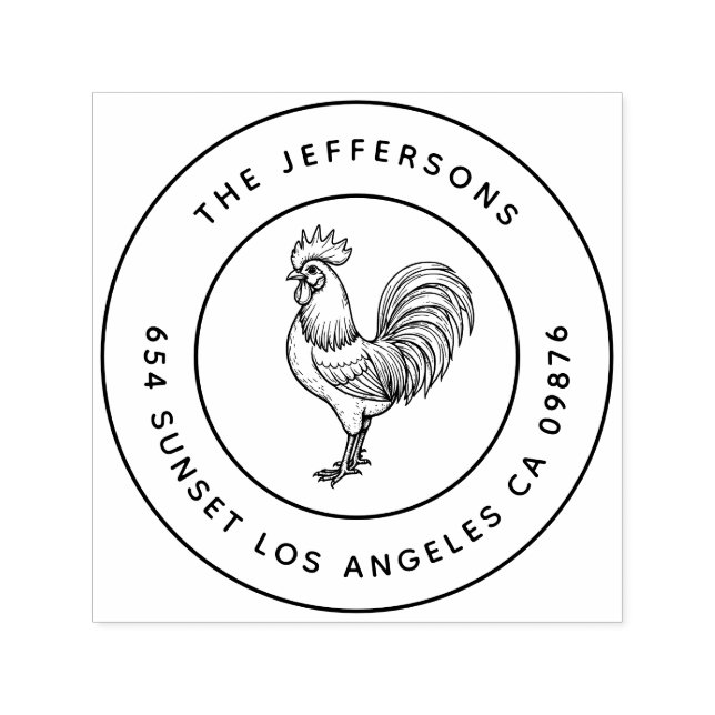 Tampon Auto-encreur Bold Barnyard Chic Rooster Adresse de famille (Design)