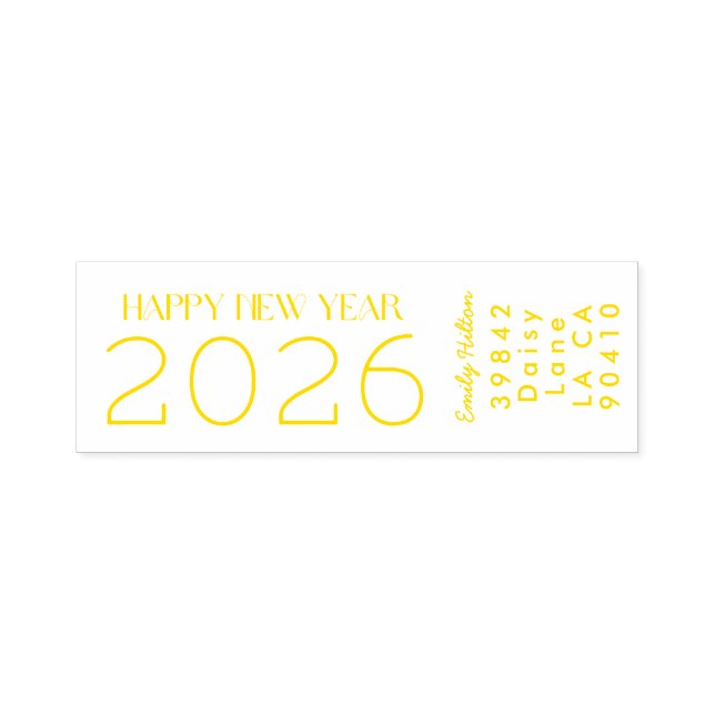 Tampon Auto-encreur Bonne année 2026 YELLOW Adresse (Design)