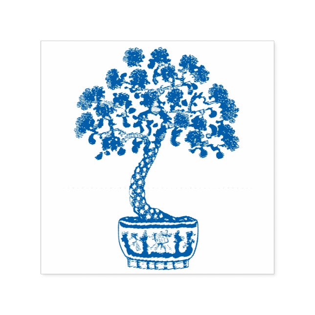 Tampon Auto-encreur Bonsai Tree dans un Planteur chinois de porcelaine (Design)