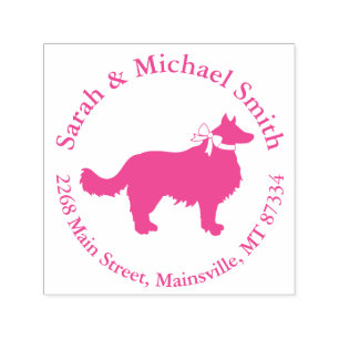 Tampon Auto-encreur Bordure Collie Chien Baby shower Chien Chiot Rose