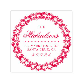 Tampon Auto-encreur Bordure de dentelle ronde Nom Script Adresse de re