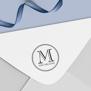 Tampon Auto-encreur Bordure ronde moderne Nom de famille Monogramme