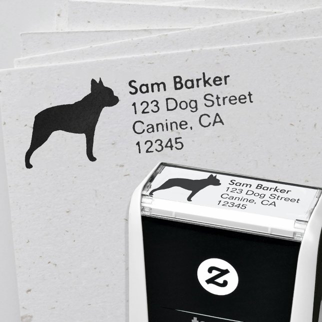 Tampon Auto-encreur Boston Terrier Silhouette Adresse de retour (Créateur téléchargé)