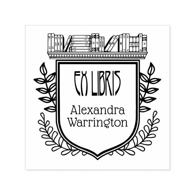 Tampon Auto-encreur Botanical Crest Botanical Ex Libris Nom du livre (Design)