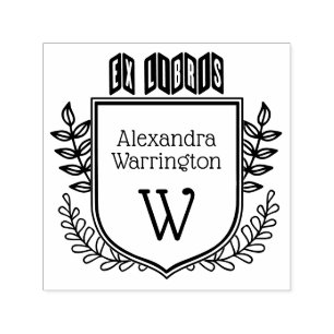 Tampon Auto-encreur Botanique Crest Zigzag Ex Libris Nom du livre Init