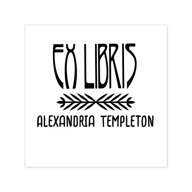 Tampon Auto-encreur Botanique Ex Libris Art Déco Texte #3 Bibliothèque (Design)