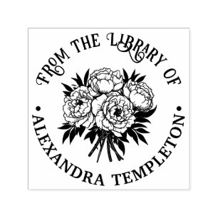 Tampon Auto-encreur Bouquet de la bibliothèque Peonies Nom du livre Em