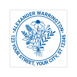 Tampon Auto-encreur Bouquet fleur sauvage #1 Nom Adresse de retour