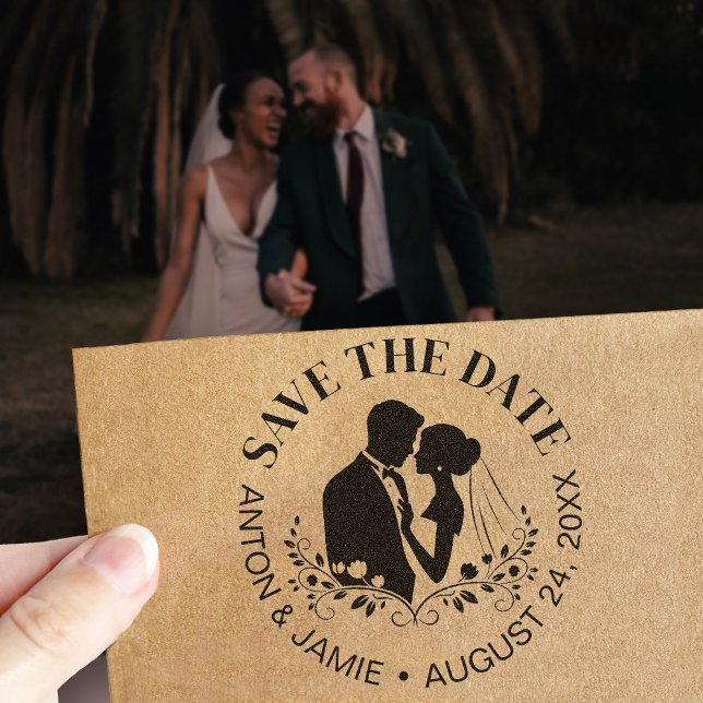 Tampon Auto-encreur Bride And Groom Save The Date Wedding Date Names (Créateur téléchargé)