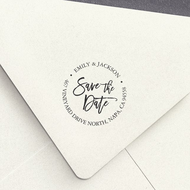 Tampon Auto-encreur Brosse moderne Lettré Enregistrer la date Adresse  (Créateur téléchargé)