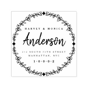 Tampon Auto-encreur Brosse Script & Main Drake Wreath Adresse de retou