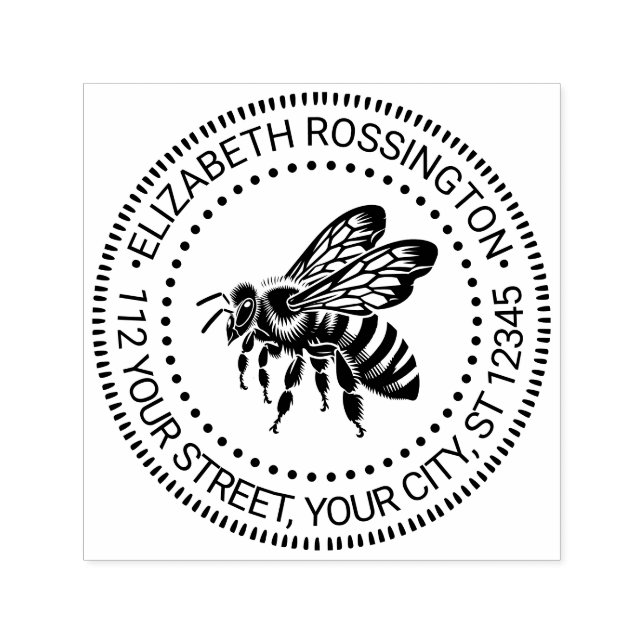 Tampon Auto-encreur Bumble Bee Side View Ronde Nom Adresse de retour (Design)